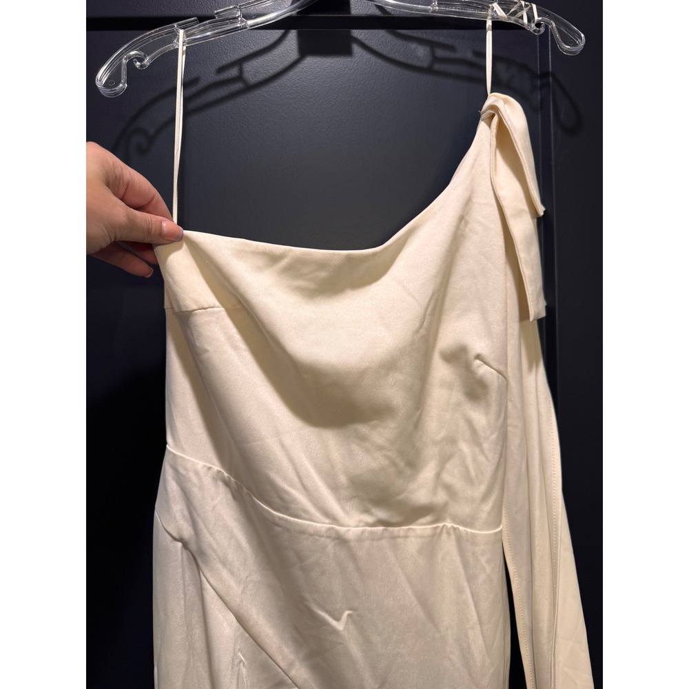 Meshki One Shoulder Satin Maxi Dress Bow Detail Formal Wedding Guest Cream Sz S - Picture 4 of 14